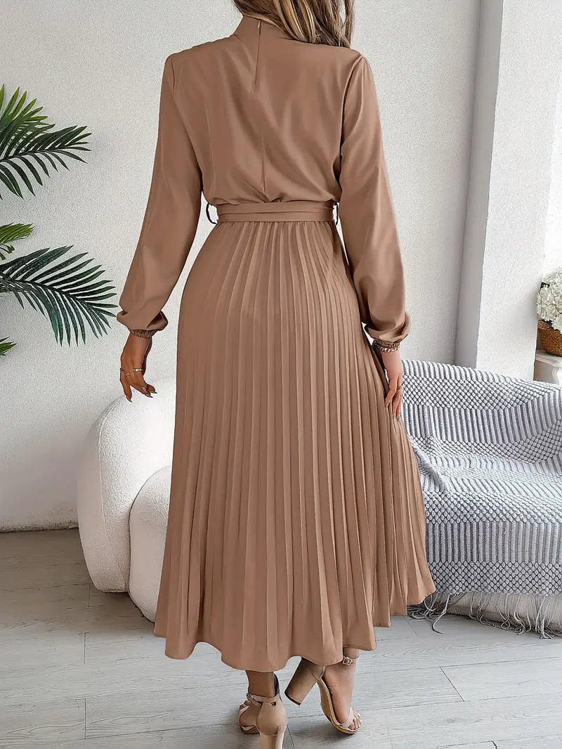 Veronica Jurk | Dames Herfst Midi Jurk met Plissé en Ceintuur