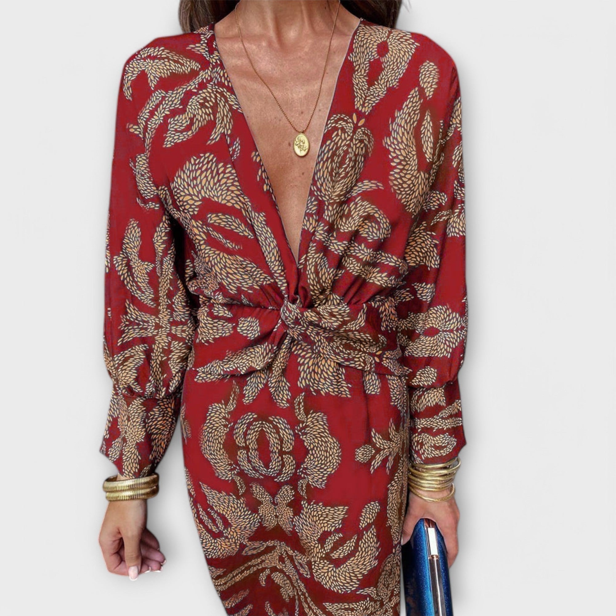 Dames Elegante Midi Jurk met Lange Mouwen