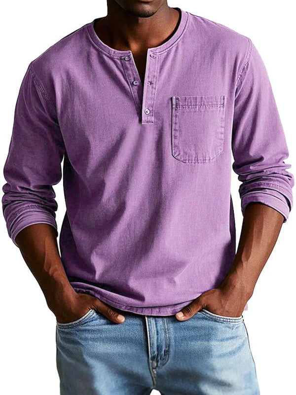 Heren Casual Henley Shirt met Lange Mouwen Montarello