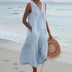 Dames Mouwloze Midi Jurk met Knopen
