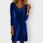 Dames Fluwelen Mini Jurk met Gedrapeerde Hals