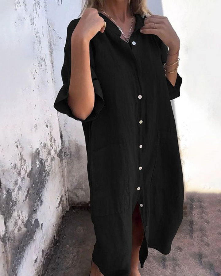 Dames Shirt Midi Jurk Elegant