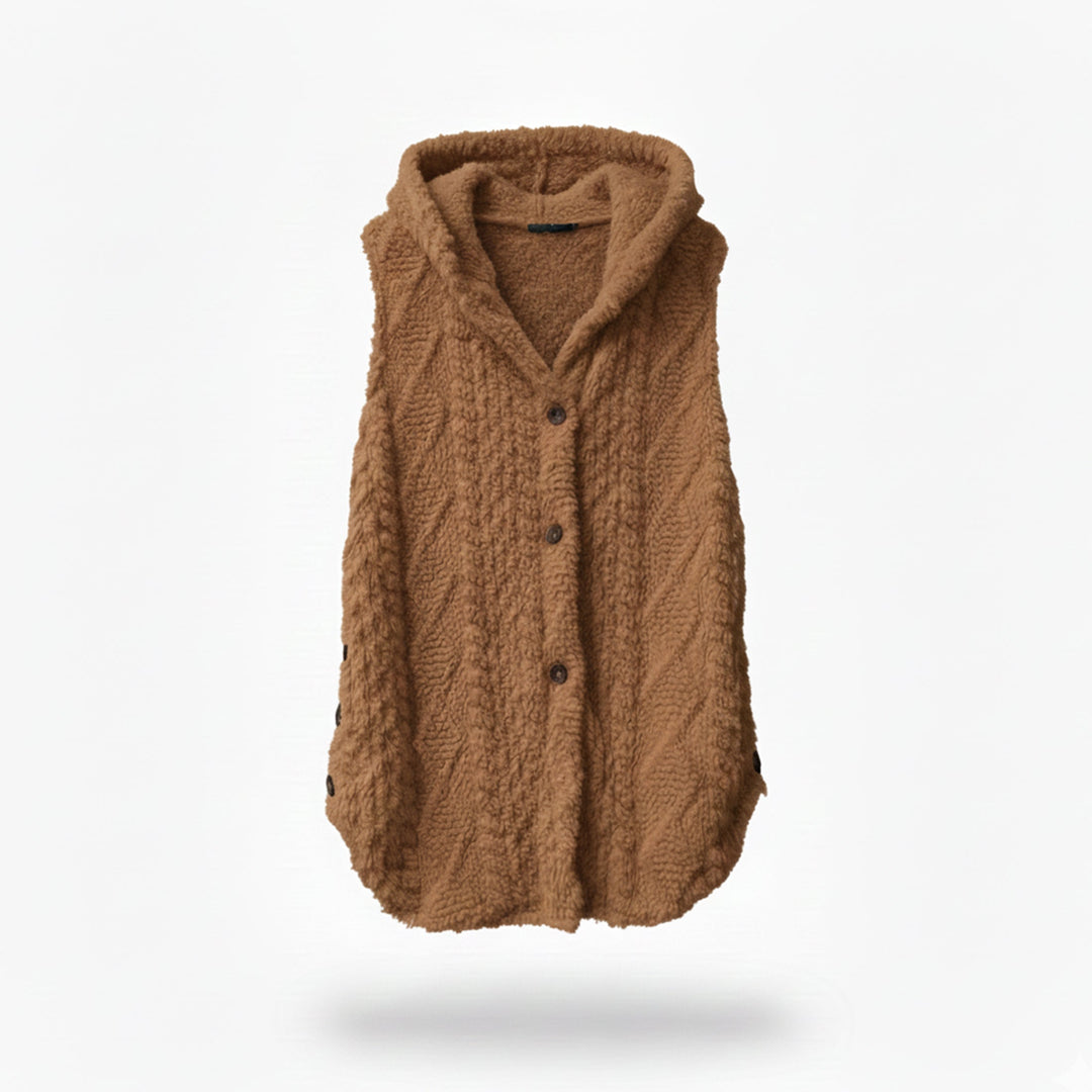 Dames Gebreid Vest met Capuchon Relaxed Fit