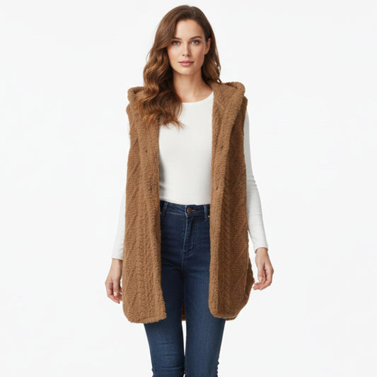 Women's Knitted Cardigan with Hood Relaxed Fit