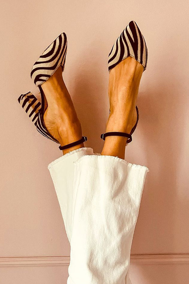 Dames Slingback Blokhak Sandalen met Puntneus