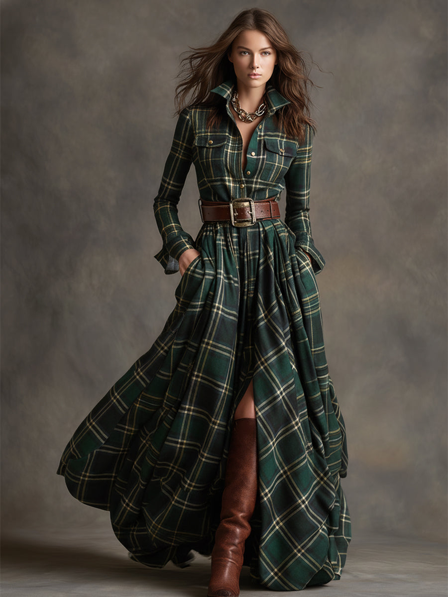 Dames Klassieke Shirt Maxi Jurk met Knopen