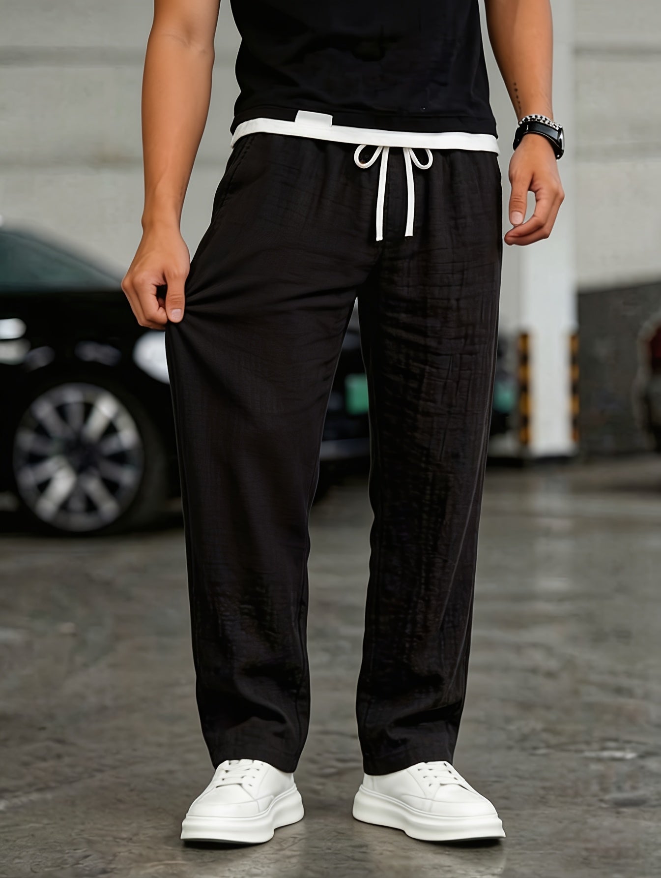Heren Casual Broek met Trekkoord en Linnen Look Montarello