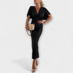 Dames Satin Maxi Jurk met V-hals en Slim Fit