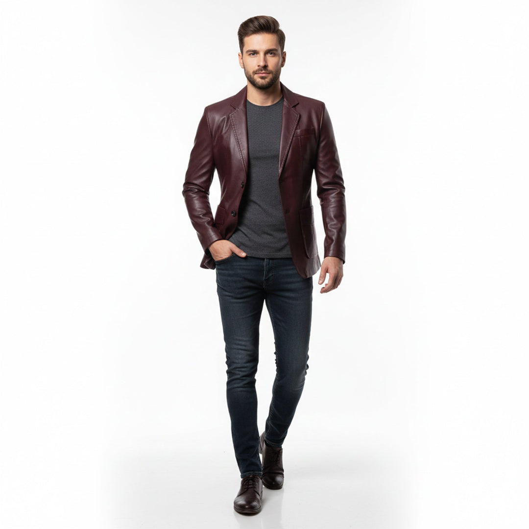 Heren Lange Leren Jas Relaxed Fit
