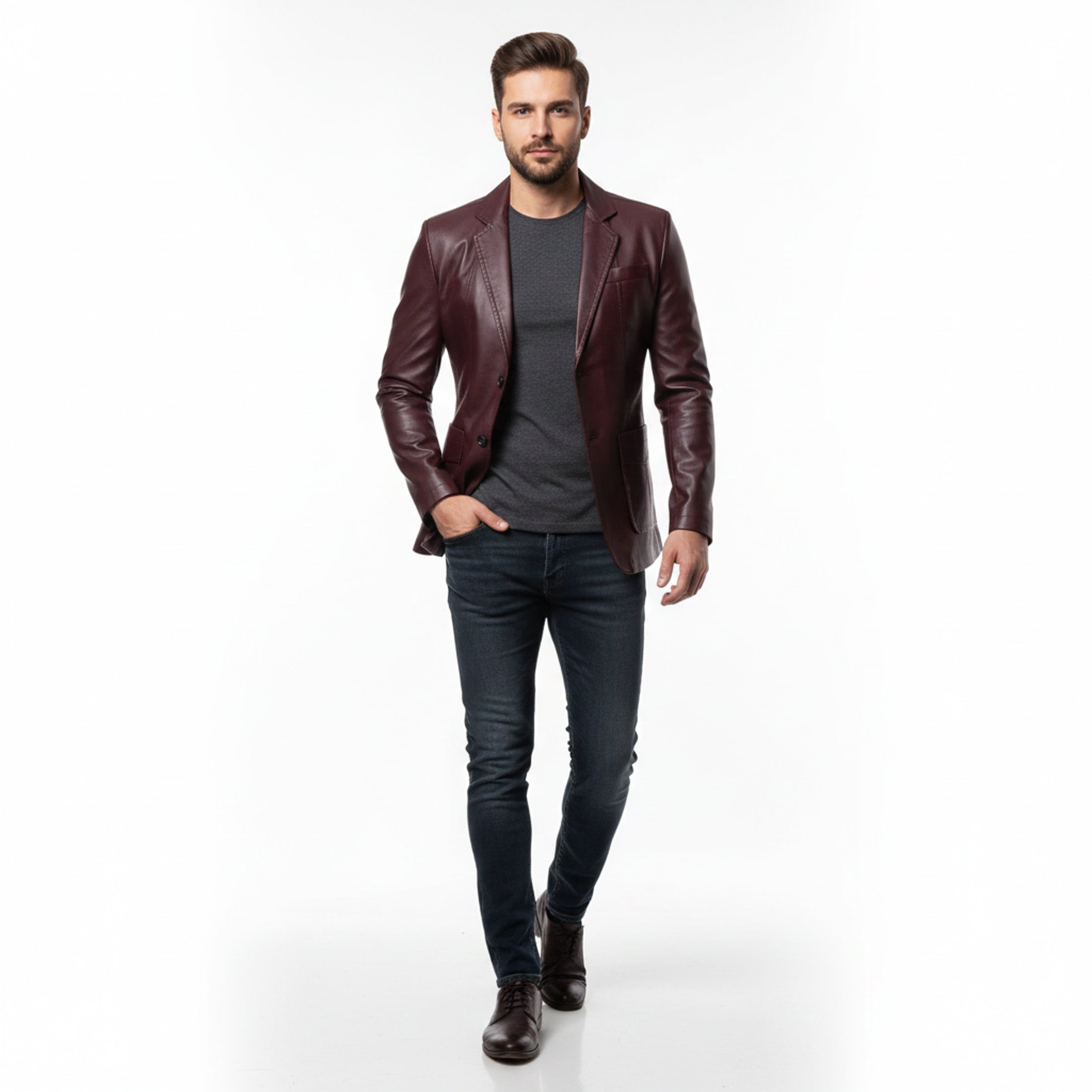 Heren Lange Leren Jas Relaxed Fit