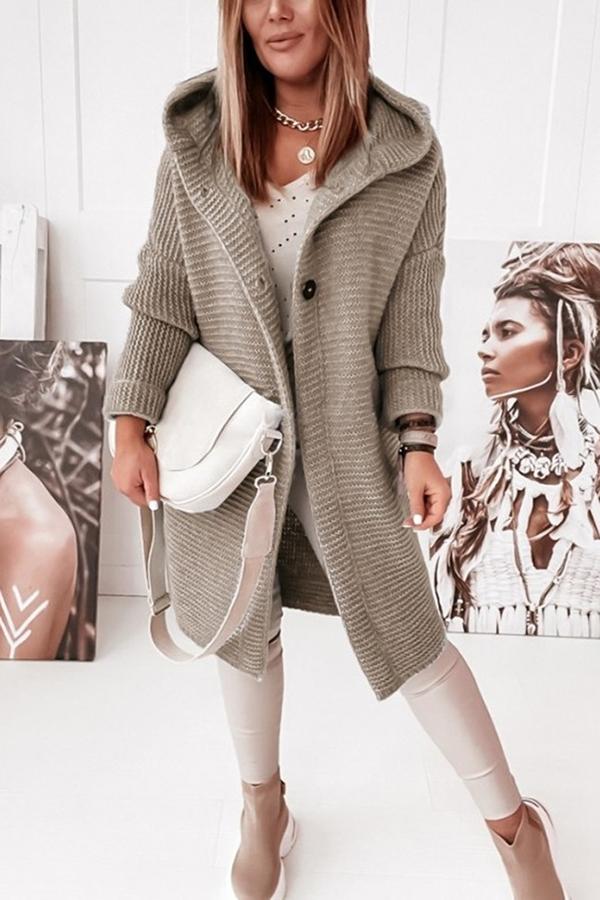 Waldaine Vest | Gebreid Vest met Knoopsluiting en Capuchon