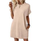 Dames Minimalistische Mini Jurk met Ronde Hals