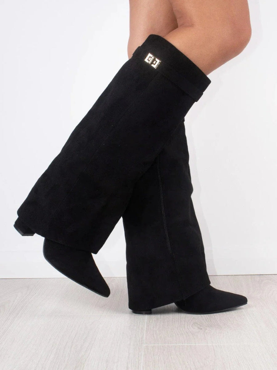 Women's Suede Boots with Gold Details