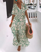 Dames Abstracte Print Maxi Jurk met V Hals