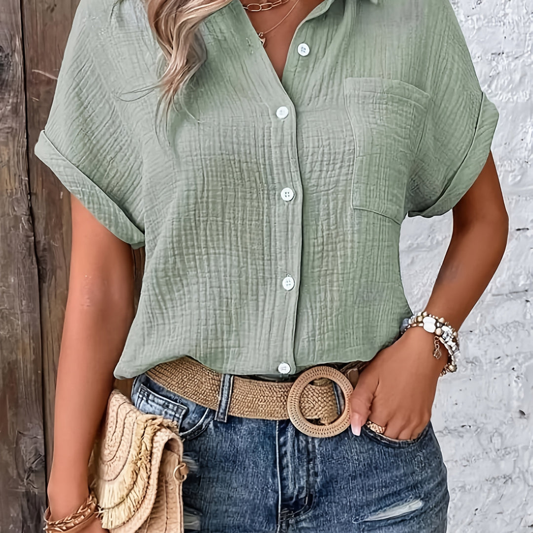 Dames Getextureerde Zomer Blouse Met Knopen