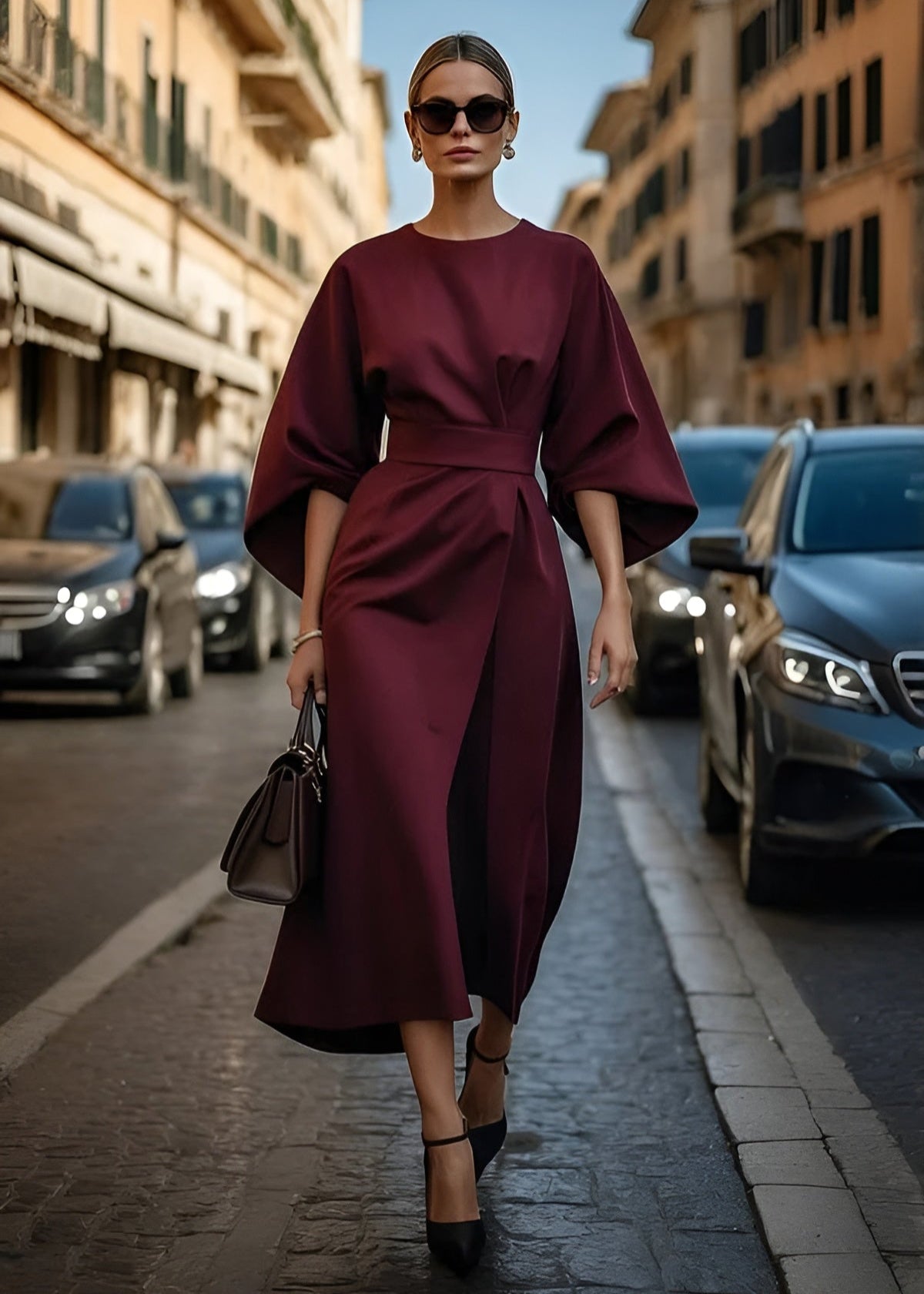 Vianna Jurk | Dames Herfst Maxi Jurk met Ballonmouwen