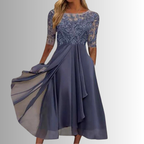 Dames Elegante Kant Midi Jurk