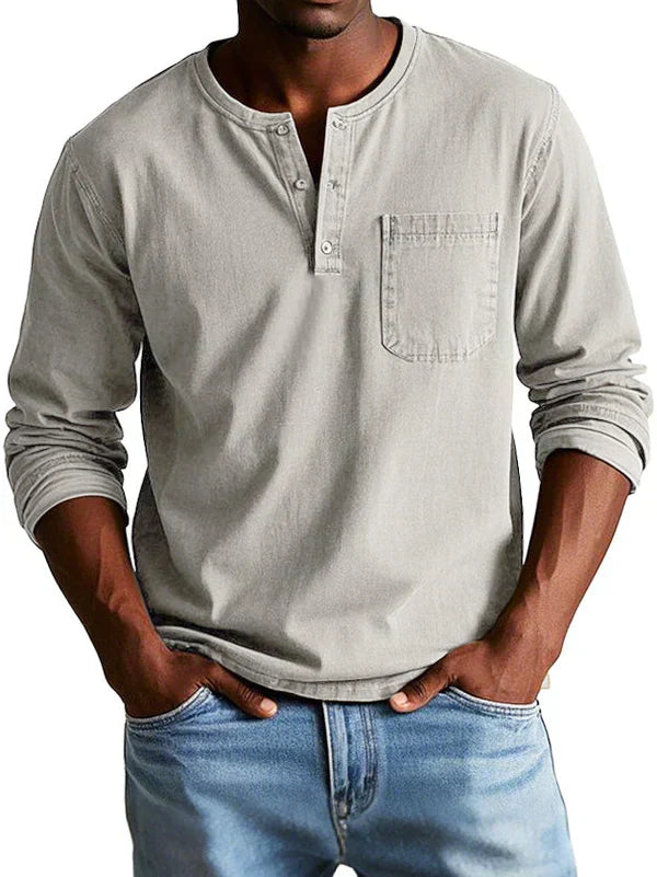 Heren Casual Henley Shirt met Lange Mouwen Montarello