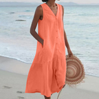 Dames Mouwloze Midi Jurk met Knopen