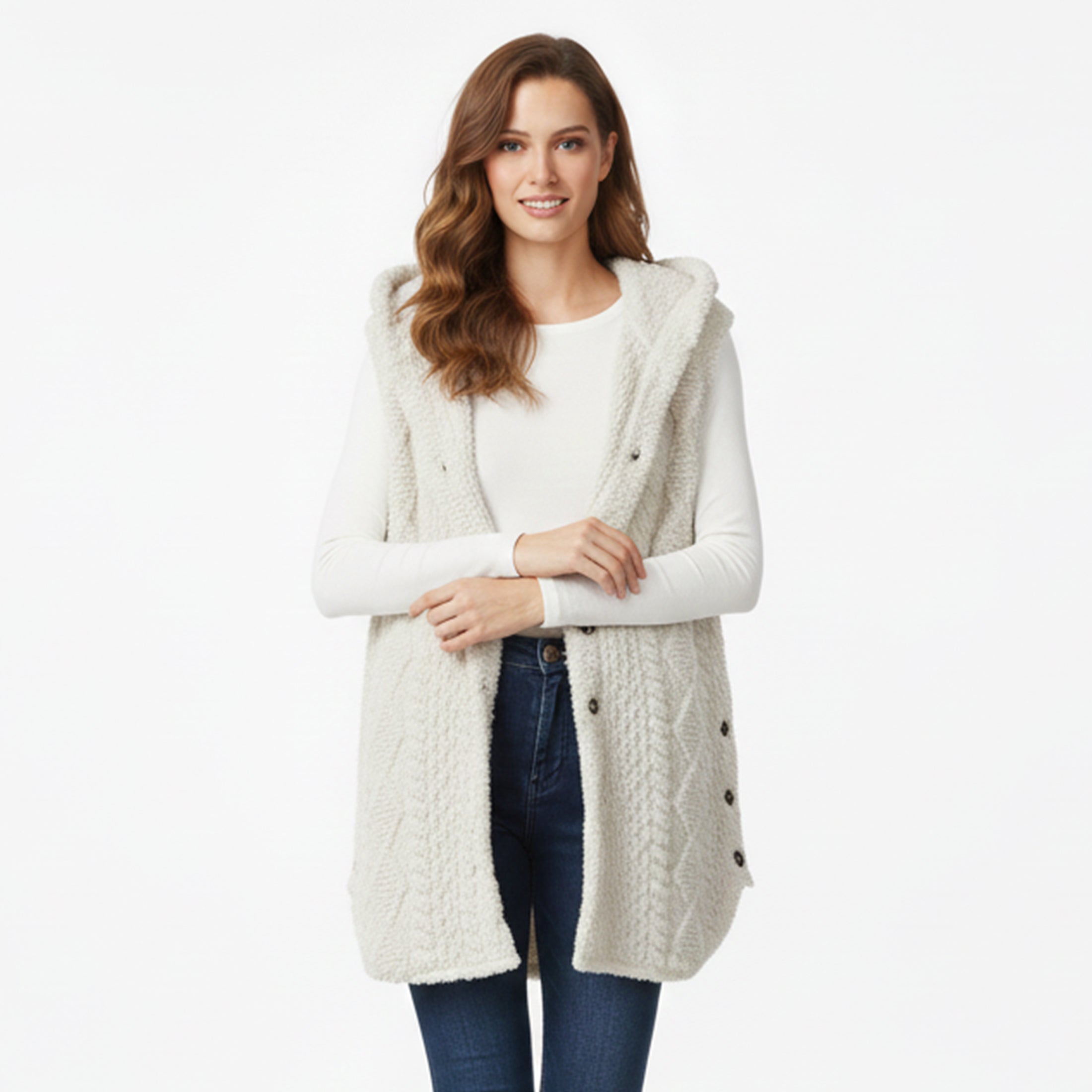 Dames Gebreid Vest met Capuchon Relaxed Fit