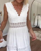 Dames Kant Midi Jurk met V Hals
