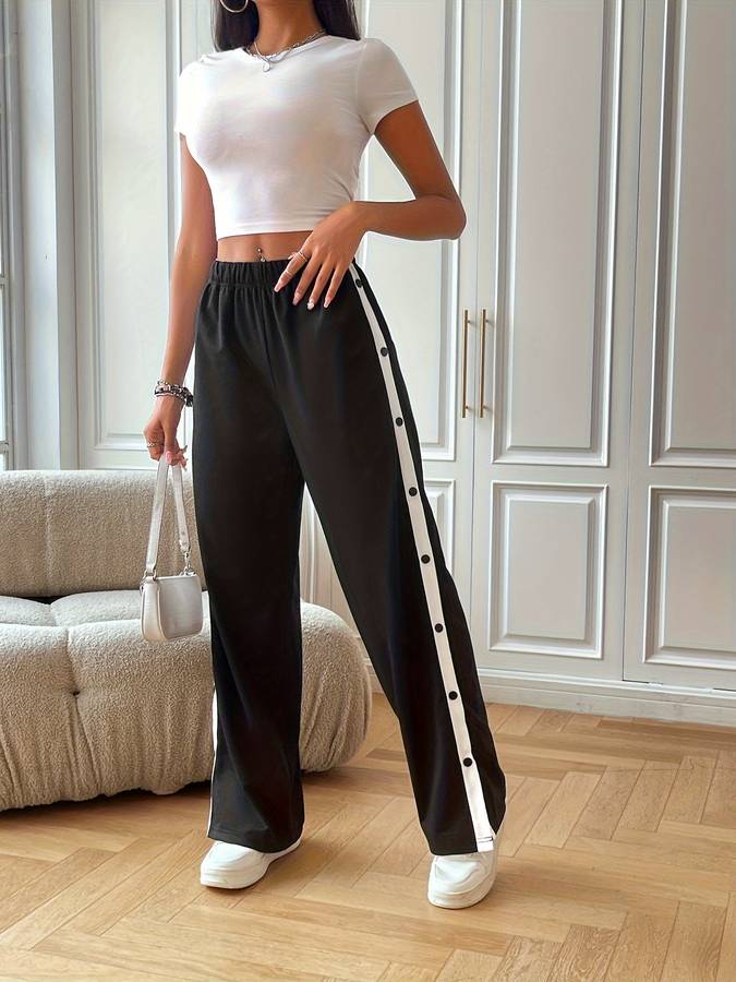 Tayla Broek | Wijde broek met elastische band en knoopjes