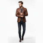 Heren Lange Leren Jas Relaxed Fit