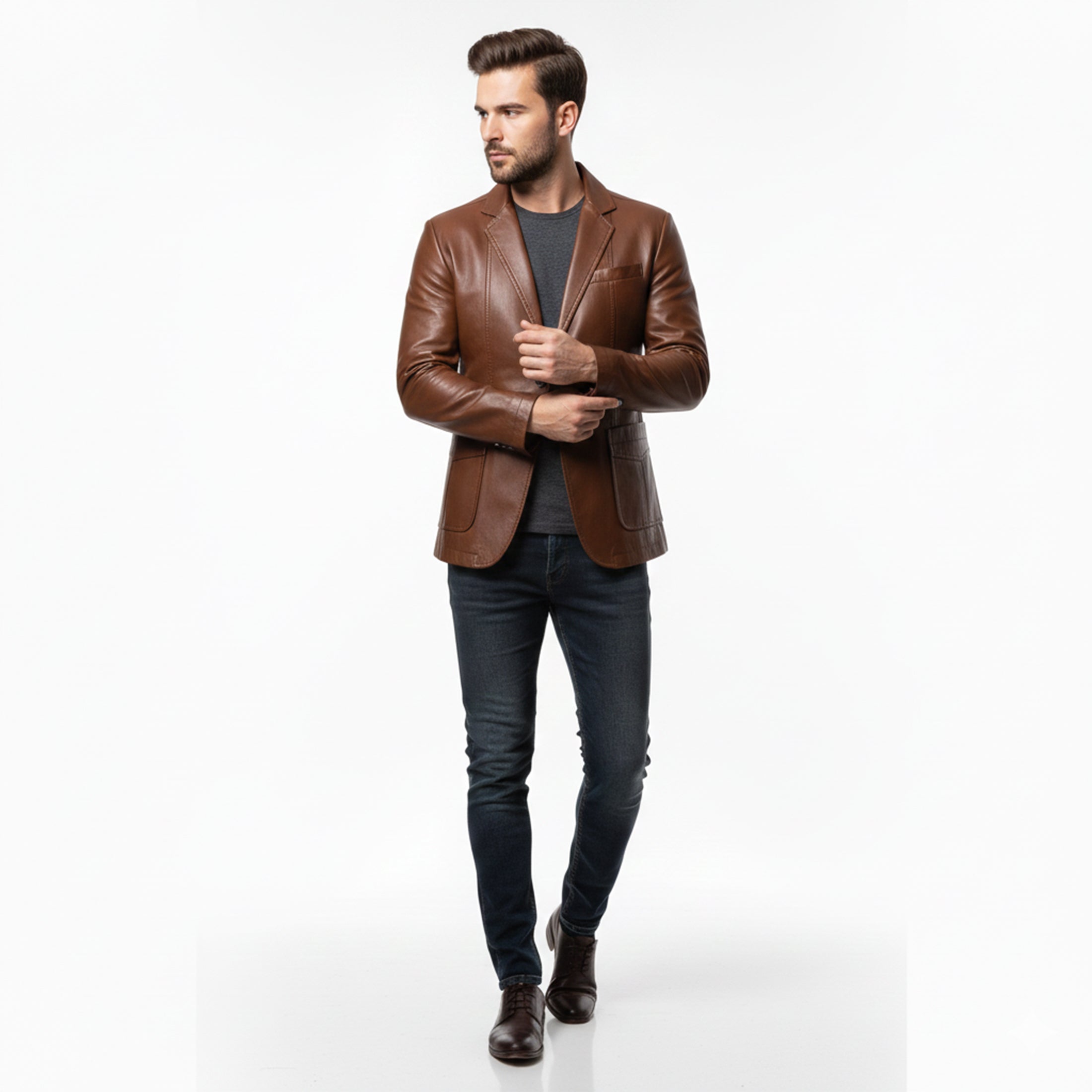Heren Lange Leren Jas Relaxed Fit