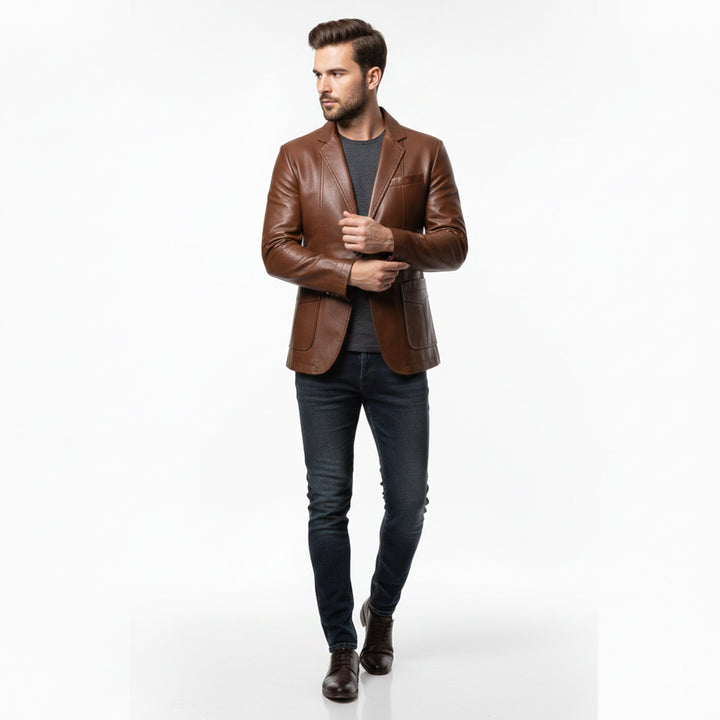 Heren Lange Leren Jas Relaxed Fit