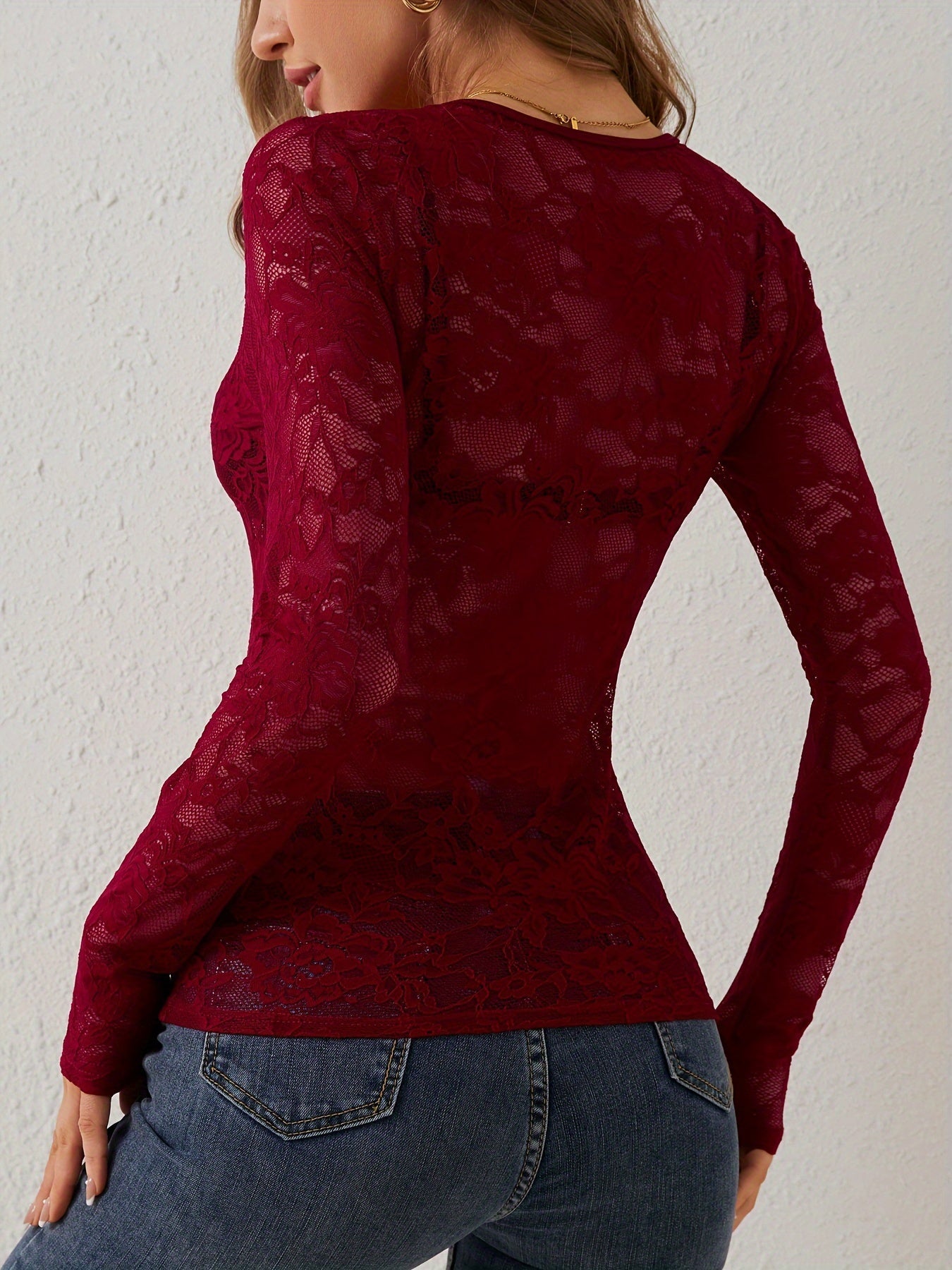Petunia Top | Lange Mouw Top met V-Hals en Kant