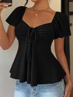 Dames Zomer Blouse Met Trekkoord En V Hals
