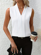 Dames Geplooide Mouwloze Blouse met V Hals