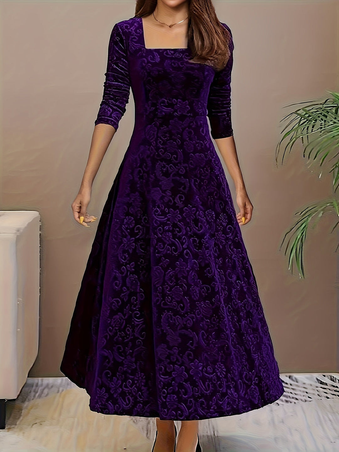 Dames Fluwelen Maxi Jurk Elegant