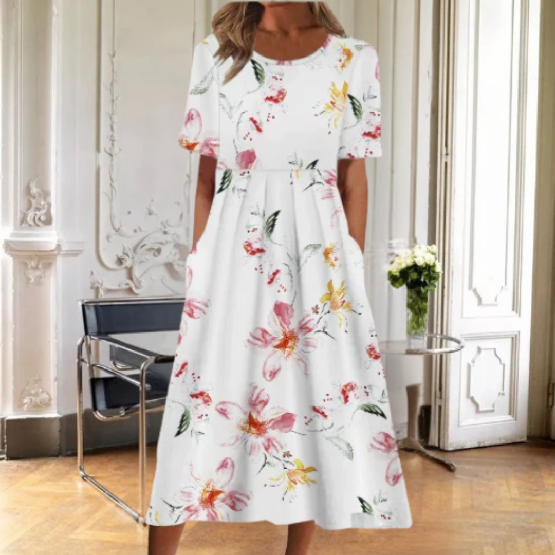 Women's Dress | Floral Midi Short Sleeve