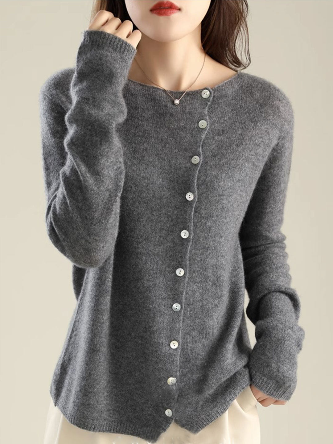 Winona Vest | Zacht Gebreid Vest met Knoopsluiting en Ronde Hals
