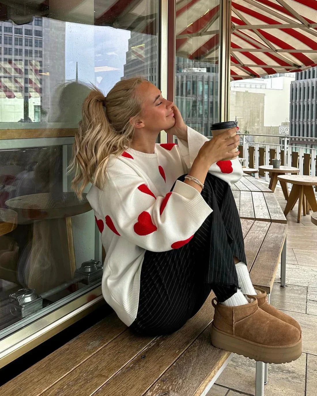 Brandie Trui | Dames Herfst Gebreide Trui met Hartjespatroon