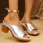 Dames Open Teen Blokhak Instap Sandalen