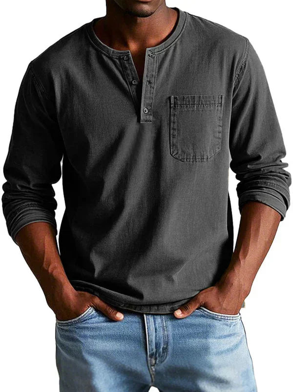 Heren Casual Henley Shirt met Lange Mouwen Montarello