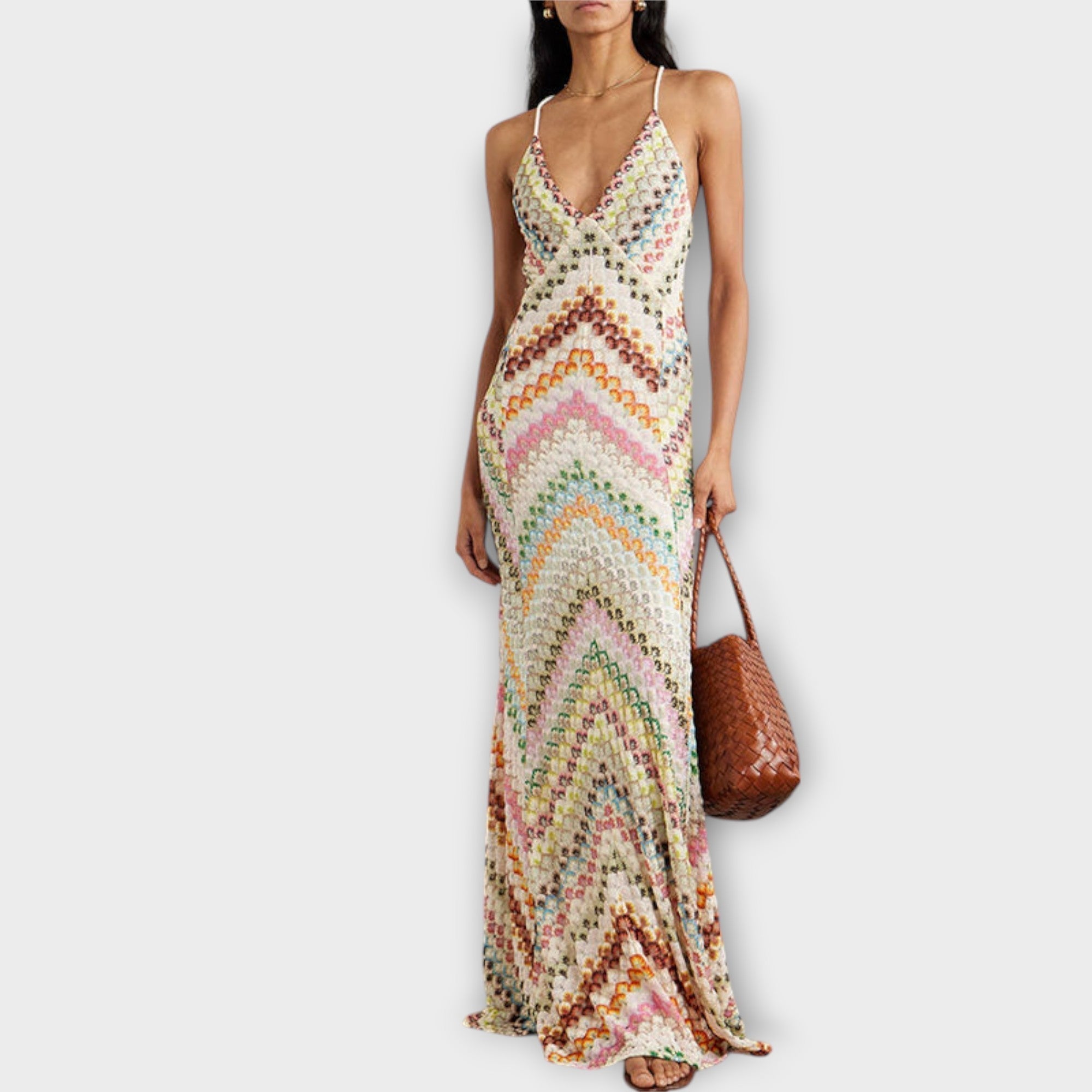 Women's Maxi Dress with Colorful Herringbone Pattern