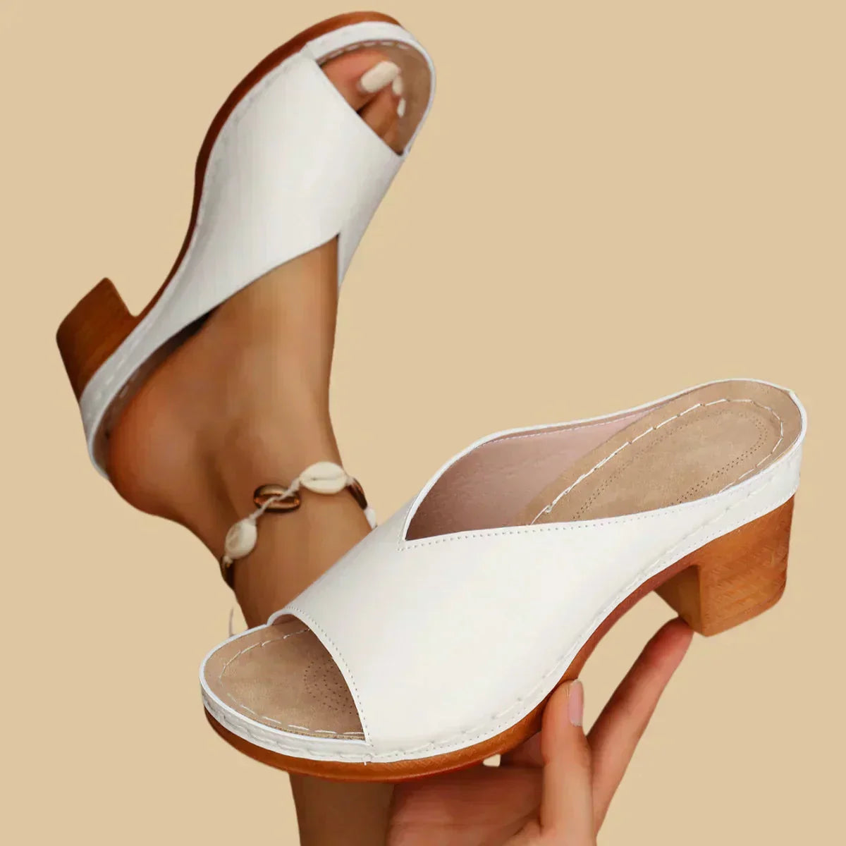 Dames Open Teen Blokhak Instap Sandalen