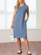 Dames Midi Jurk met Zakken Relaxed Fit