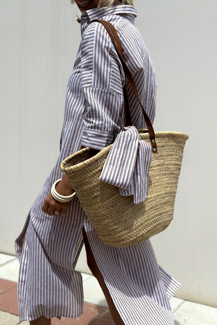 Dames Gestreepte Shirt Maxi Jurk