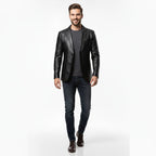 Heren Lange Leren Jas Relaxed Fit