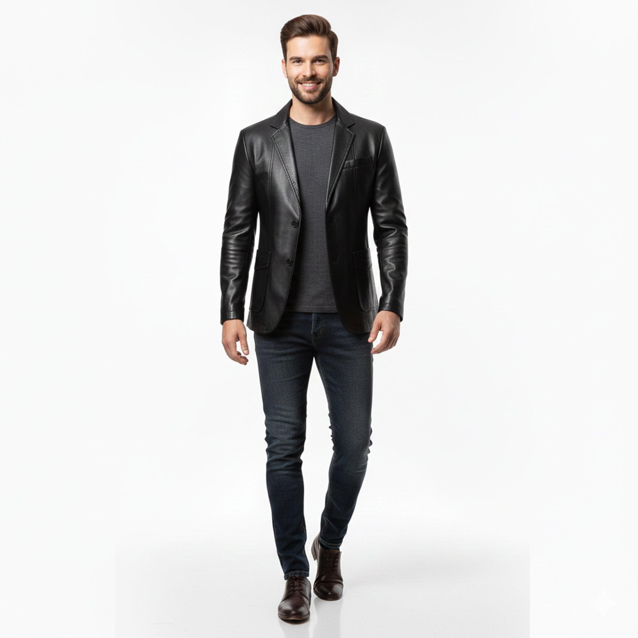 Heren Lange Leren Jas Relaxed Fit