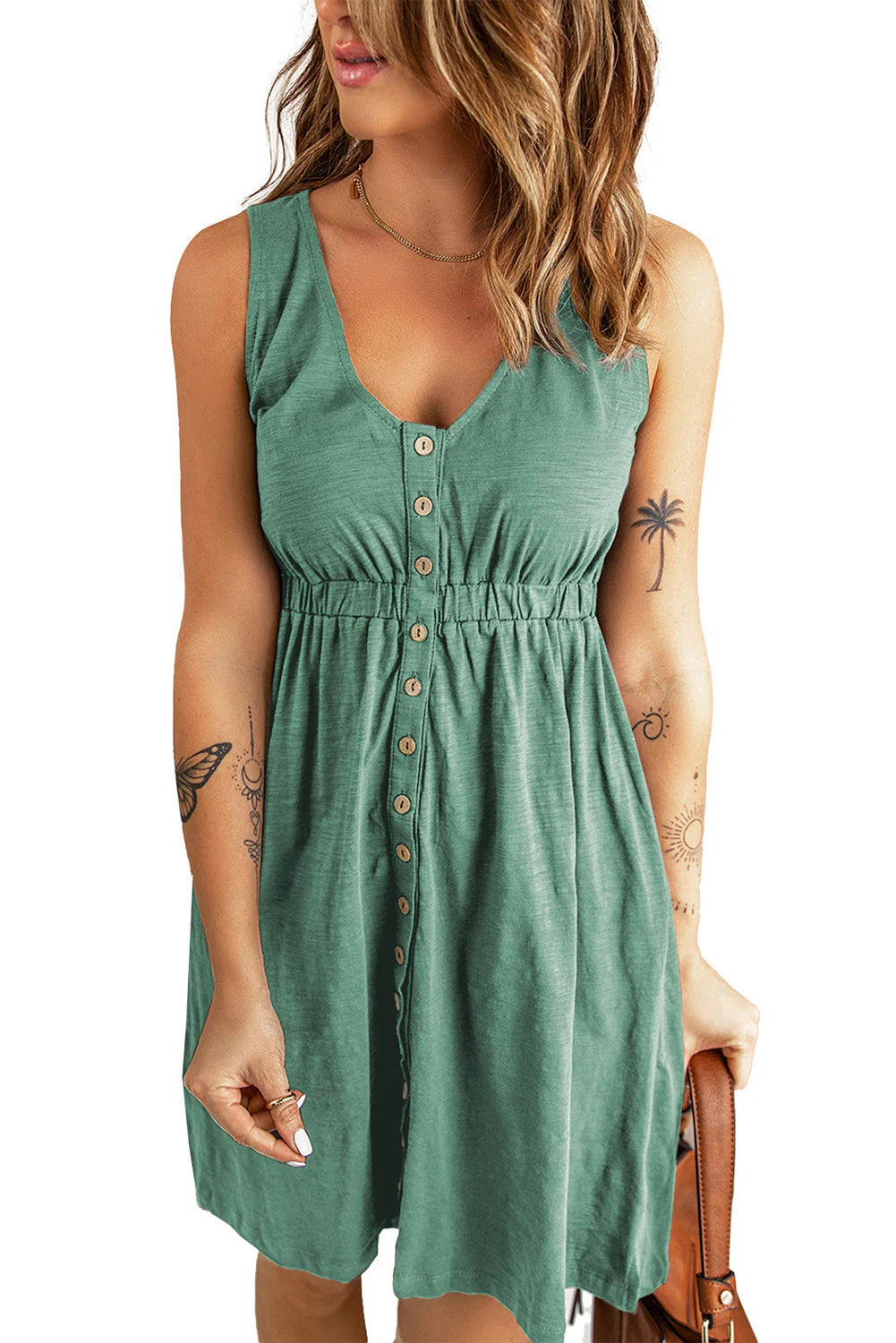 Nayla Jurk | Hoge Taille Mouwloze Mini Jurk