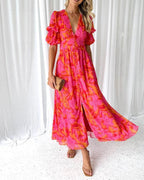 Dames Maxi Jurk Rood Roze