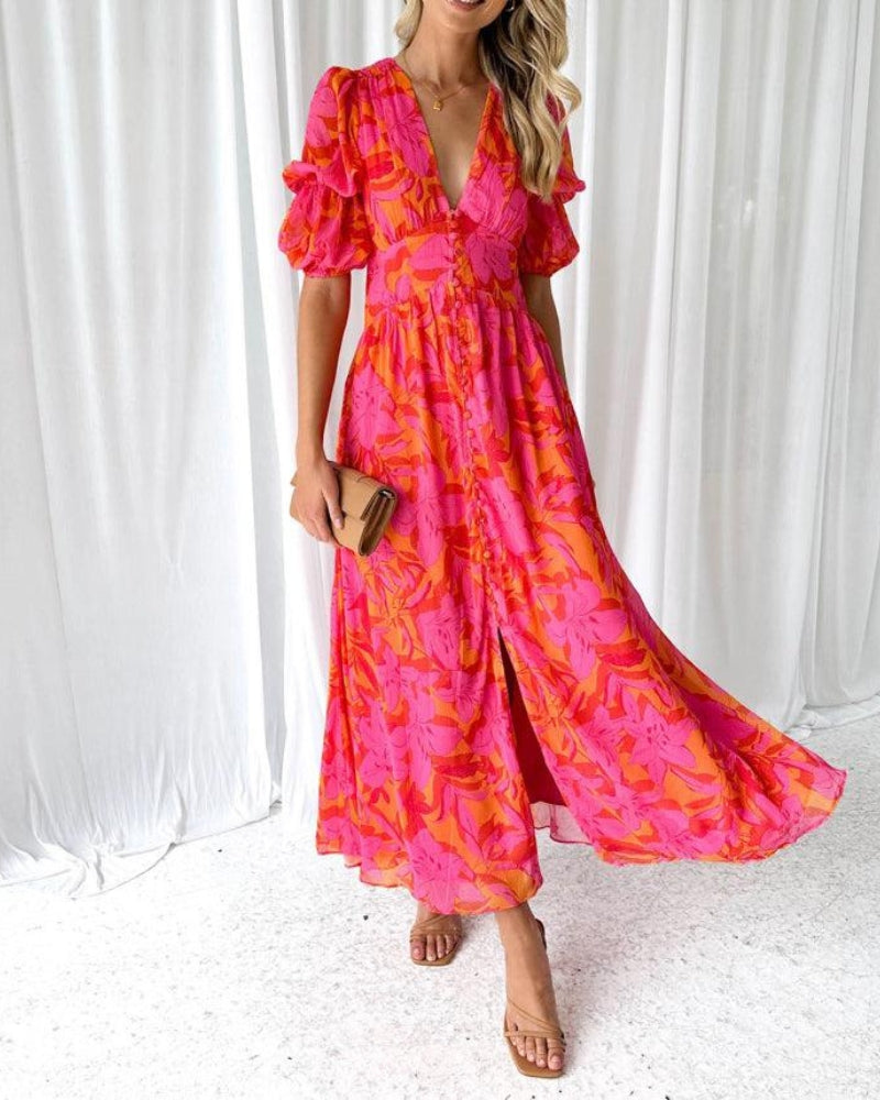 Dames Maxi Jurk Rood Roze