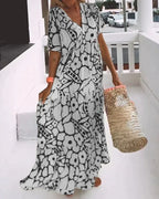 Dames Abstracte Print Maxi Jurk met V Hals