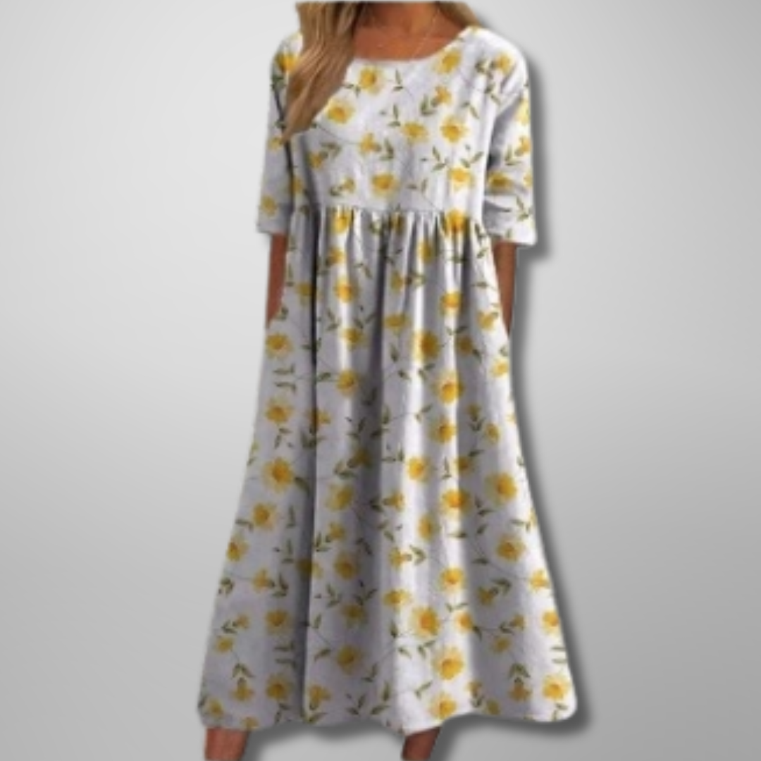 Dames Ontspannen Midi Jurk met Bloemenprint