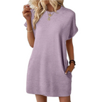 Dames Minimalistische Mini Jurk met Ronde Hals